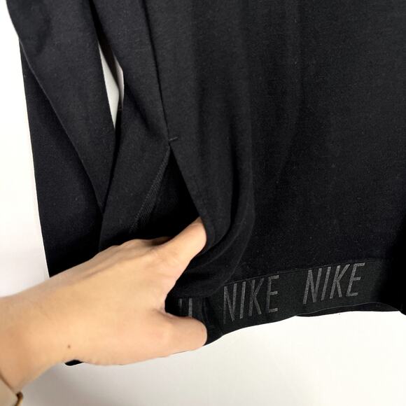 Nike Womens Large L Black Funnel Neck Pullover Sweatshirt Logo Banded Bottom - Picture 6 of 9